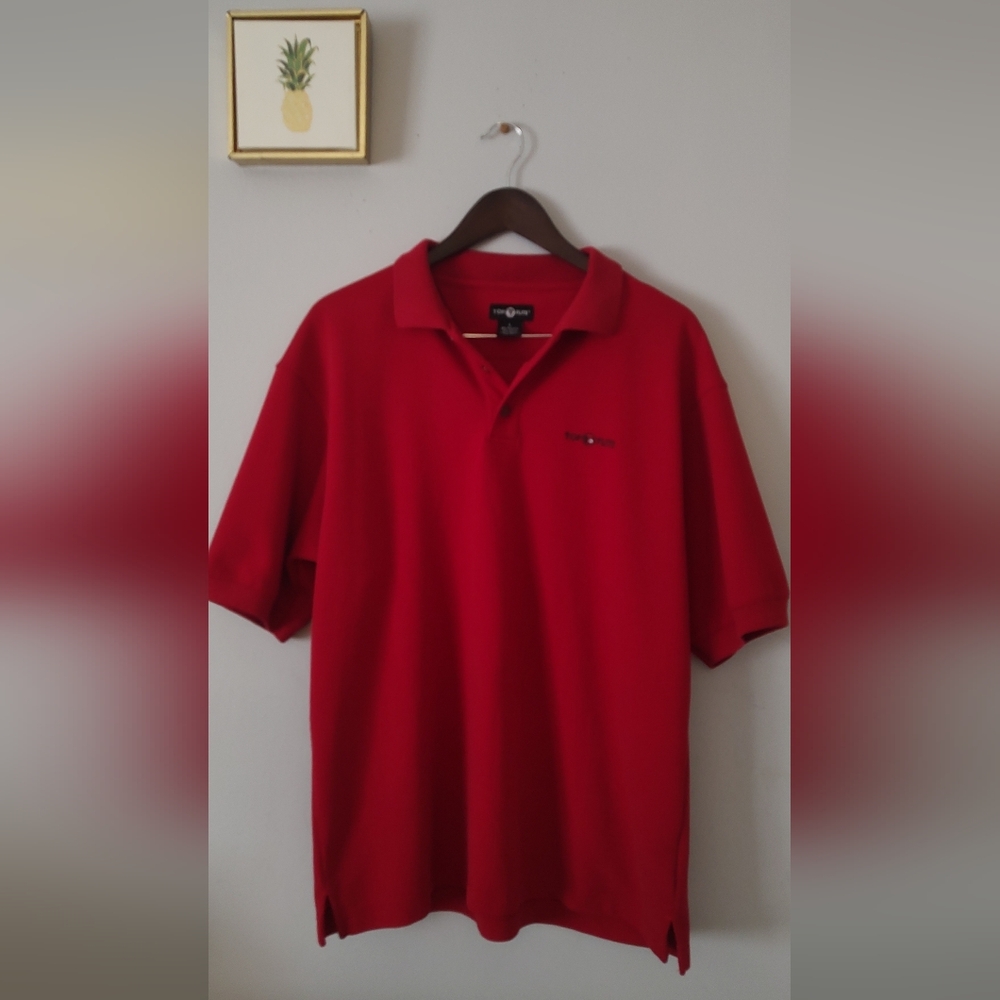 Polo Shirt Men's Top Flite Color Red Size Large Polyester And Cotton Good Cond.